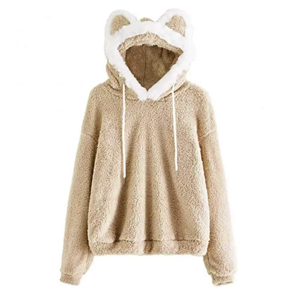

sweatshirt for women Fluffy Sweatshirt Loose Cats Ear Decor Fluffy Hoodie Women Sweatshirt Sweet Hoodies Sweatshirt Women