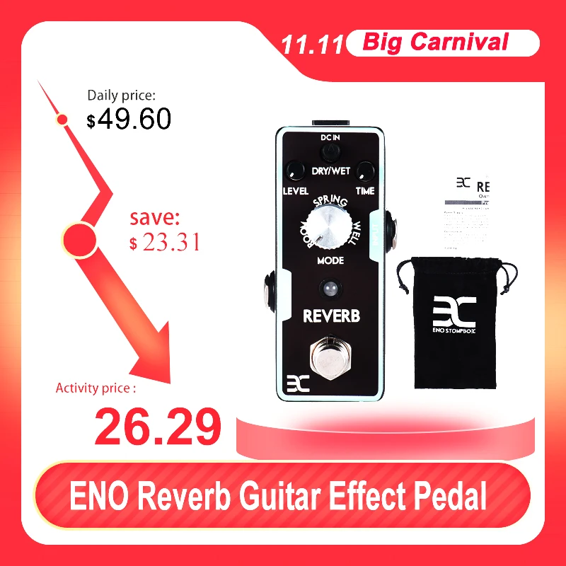 Педаль для гитарных эффектов ENO Reverb адаптер переменного тока 9 В постоянного