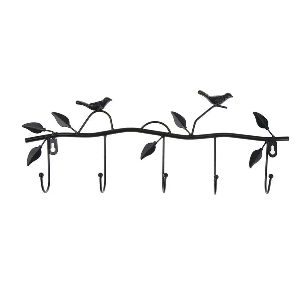

Retro 5 Hook Wrought Iron Bird Hook Hook Bird Shape Leaf Wall Dress Robe Hook Key Coat Holder Cap Hanger