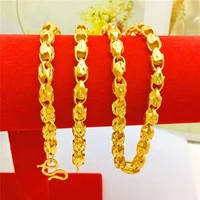 thailand yellow gold color necklace for men delicate link chain beads neckklaces collares wedding engagement party jewelry male