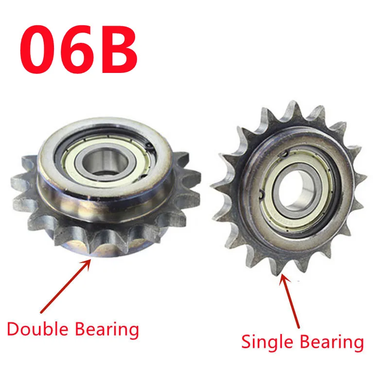 

06B Double Single Bearing Idler Sprockets Bore 9 10 15 17mm Drive Chain Sprocket Gear Wheel 16 18 21 Teeth