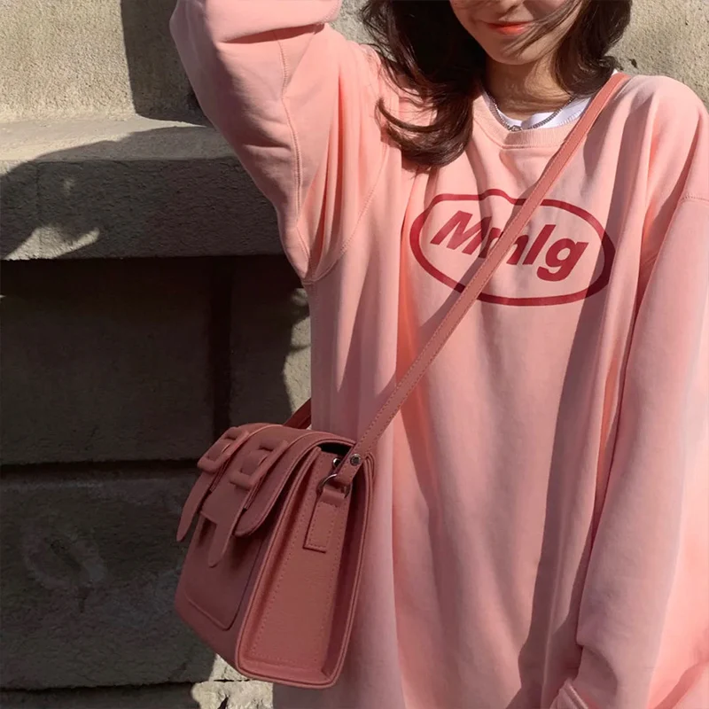 

Korean Style Girls Oversized Hoodies Women Kawaii Letter Print Graphic Pullovers Autumn Winter Pink Thick Comfy Sweatshirts