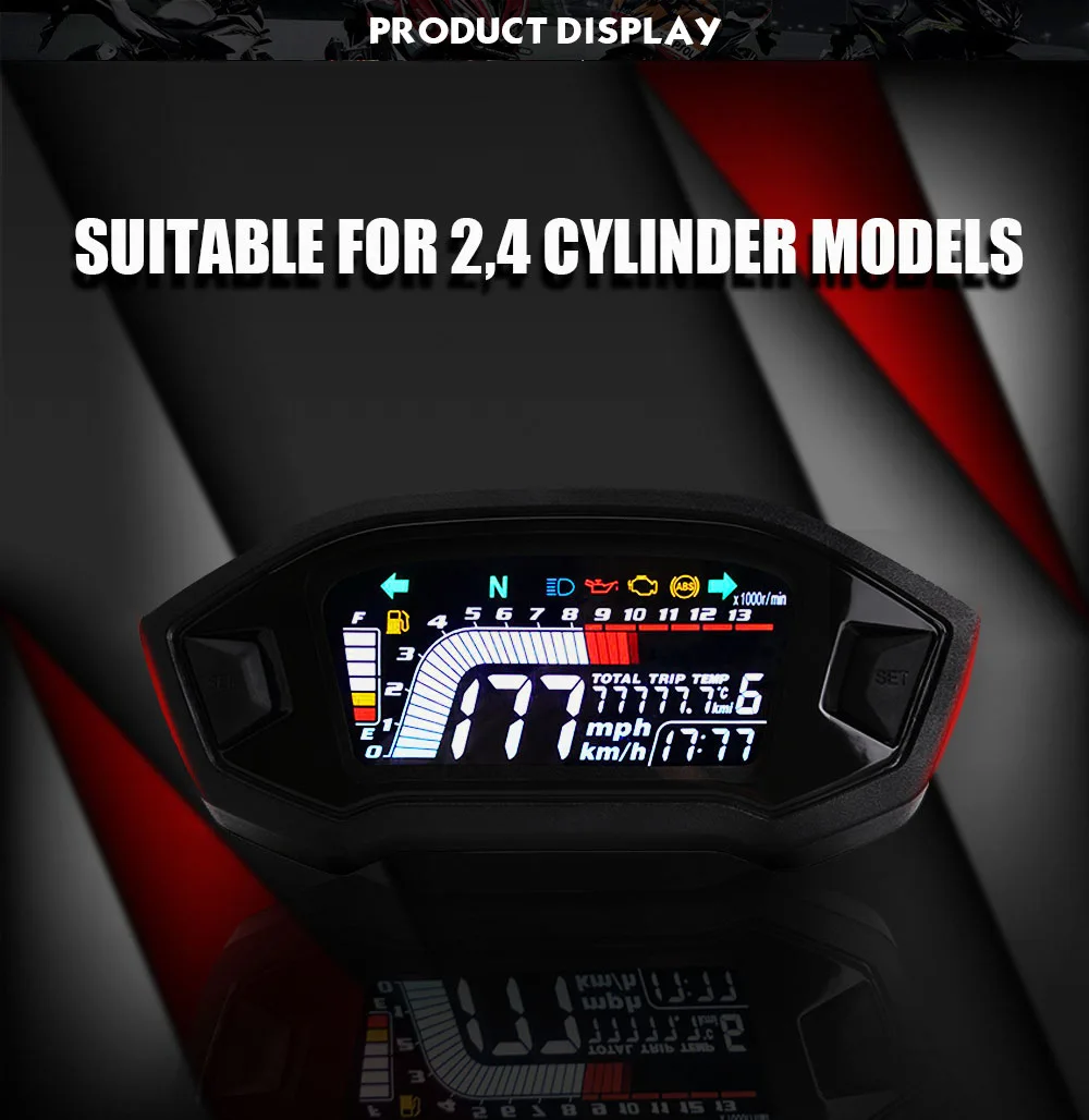 

Motorcycle LCD Instrument Color Display Odometer Water Temperature Speedometer ABS Car Universal Accessories