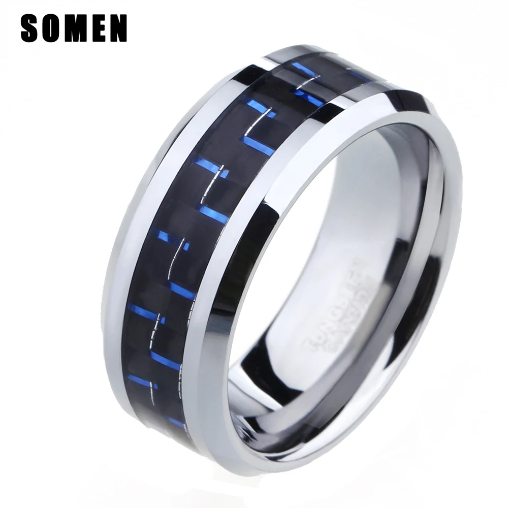8 мм черное синее углеродное волокно вольфрамовое кольцо полированные скошенные