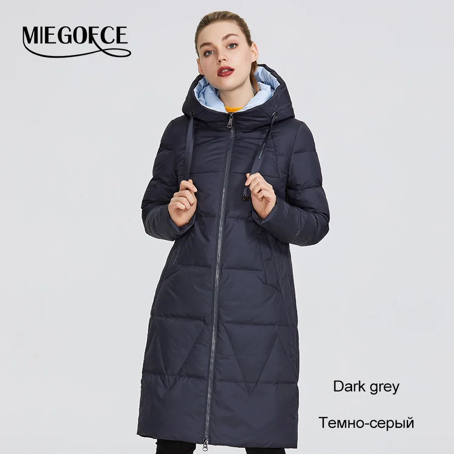 MIEGOFCE Новая зимняя женская коллекция курток средней длины теплое пальто с капюшоном европейский и американский стиль на открытом воздухе придает тепло и придает элегантность - Цвет: 009 Dark grey