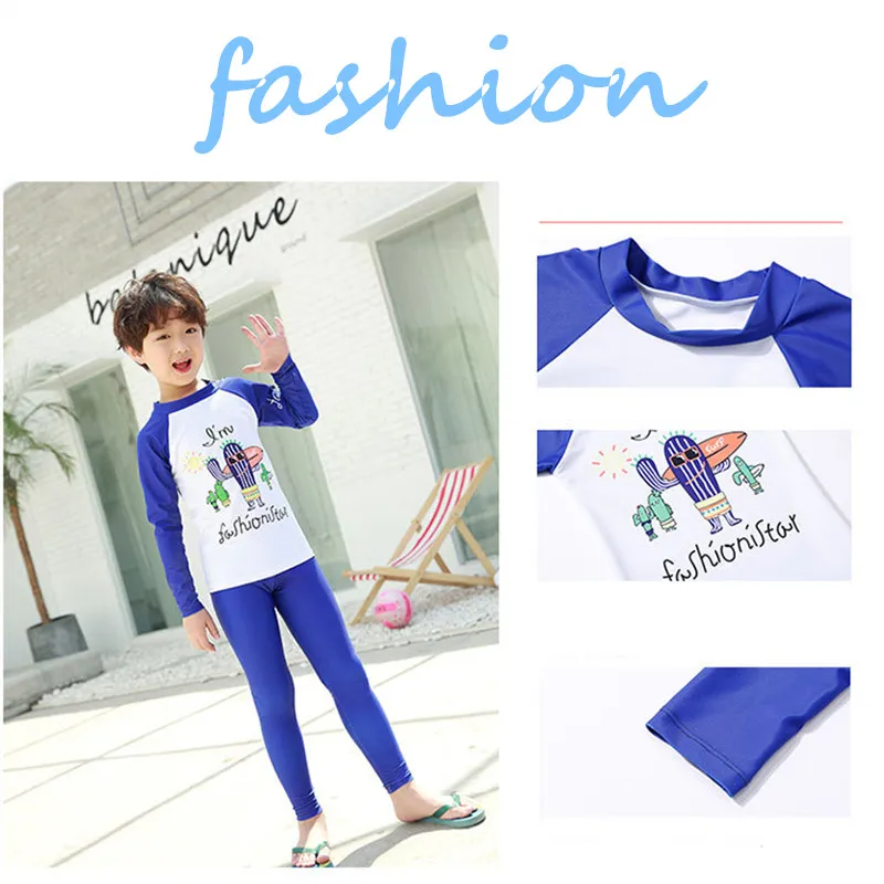 

Boys Long Sleeve Rash Guard Girls Two Pieces Swimwear Children Surfing Suit Kids Swim Pool White and Blue Water Sunny Sandy Wear