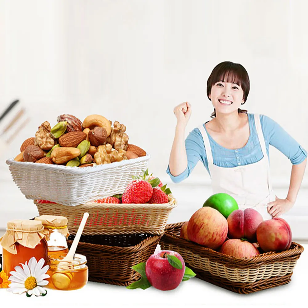 Плетеная корзина для хлеба ручной работы закусок из ротанга прямоугольная