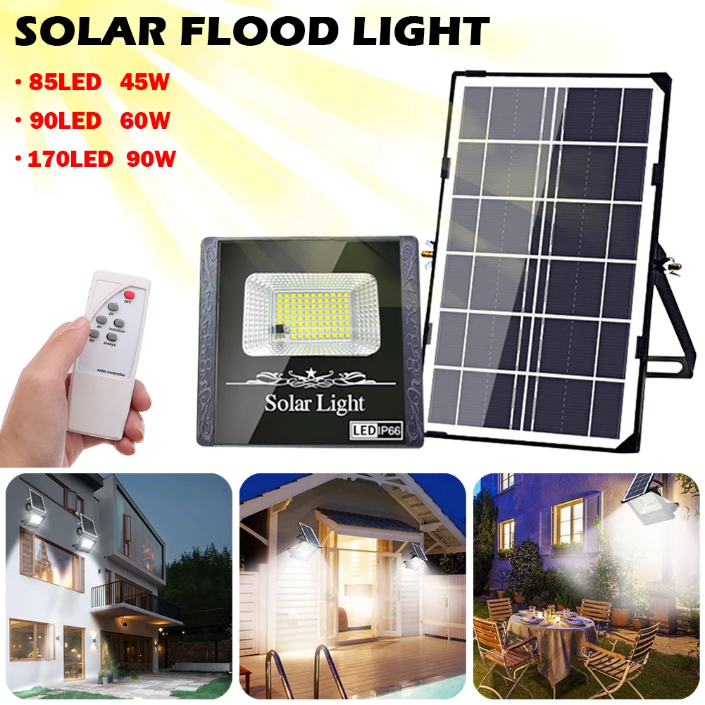 

Solar Lights Outdoor Dual Security Lights 85/90/170LED Bright Flood Lights with Remote IP67 Waterproof Street Lights Wall Lamp