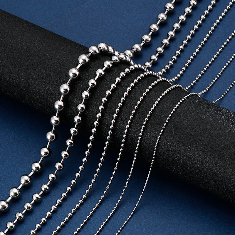 Simple Link Chain DIY Long Necklaces For Men Silver Color Stainless Steel Balls Men Collar Choker Hip Hop Male Jewelry Wholesale