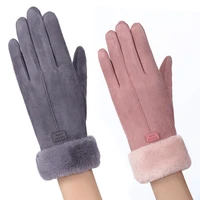 2022 fashion winter female warm wool screen gloves winter women warm cashmere full finger leather bow dotted embroidery gloves