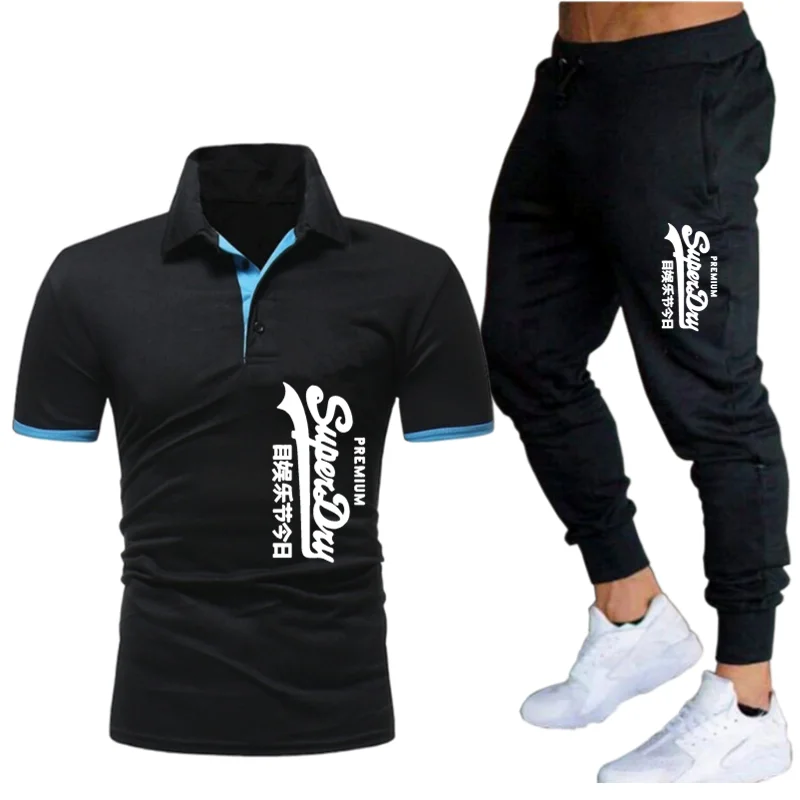

2021 new sports suit summer short-sleeved polo shirt + trousers 2-piece suit men's business lapel fashion breathable polo shirt