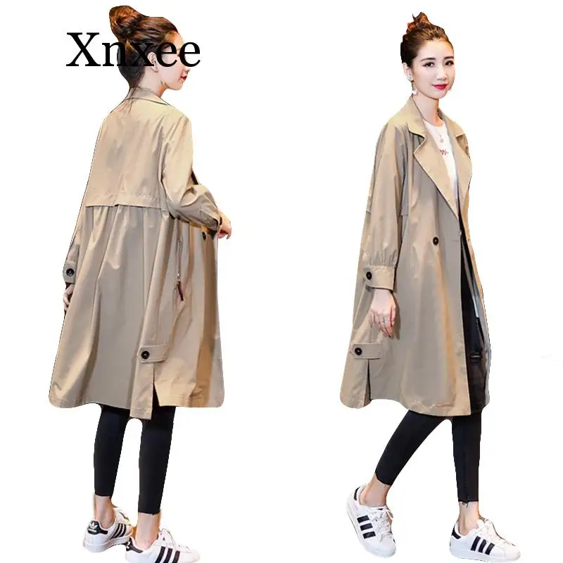 

Women Autumn Long Sleeve Double Breasted Long Trench Coat Female Pocket Straight Shirt Windbreake