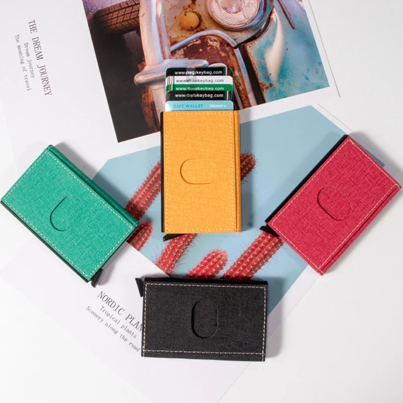 

2020 Universal Fashion Card Holder Anti-Theft Brush RFID Leisure Ultra-Thin Denim Automatic Card Box Creative Practical Wallet