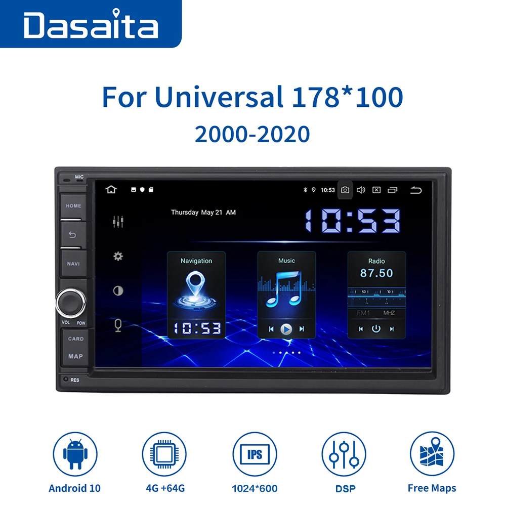 Автомобильная магнитола Dasaita универсальная система на Android 10 с IPS экраном 7 дюймов