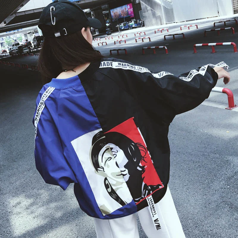 

Jackets Women Clown Print New Women's Basic Jacket Fashion Thin Girl Chic Windbreaker Outwear Bomber Female Baseball Women Coat