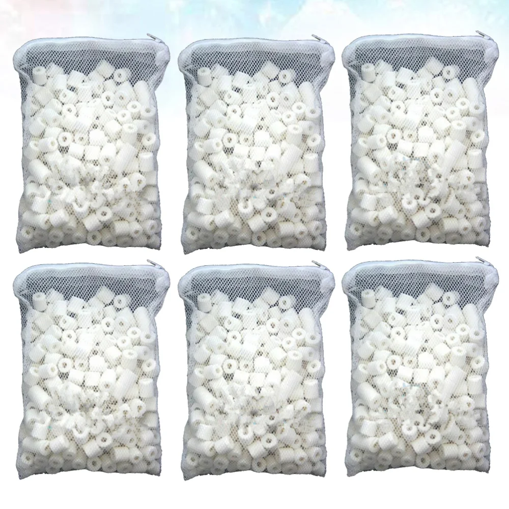 

6 Packs Bio Porous Ceramic Rings with Mesh Bag Zipper for Pond Aquarium Canister Filter Fish Tank Filter Media (250g Each Pack)