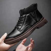 men platform shoes vintage ankle leather boots for men casual boots man shoes brown black new lace up mens motorcycle boots