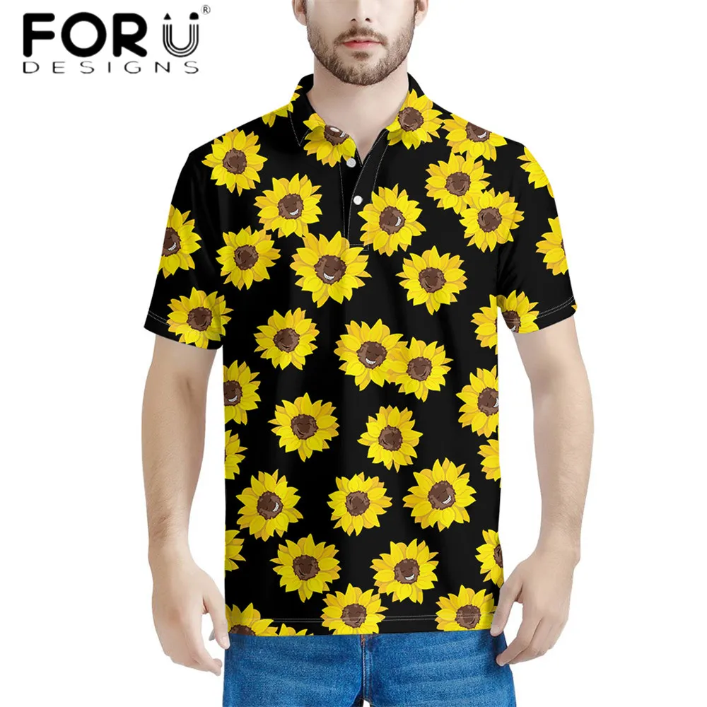 

FORUDESIGNS 2020 New Style Men's Slim Shirts Sunflower Floral Pattern Printed Vintage Fitness Men Casual Short Tops And Tees
