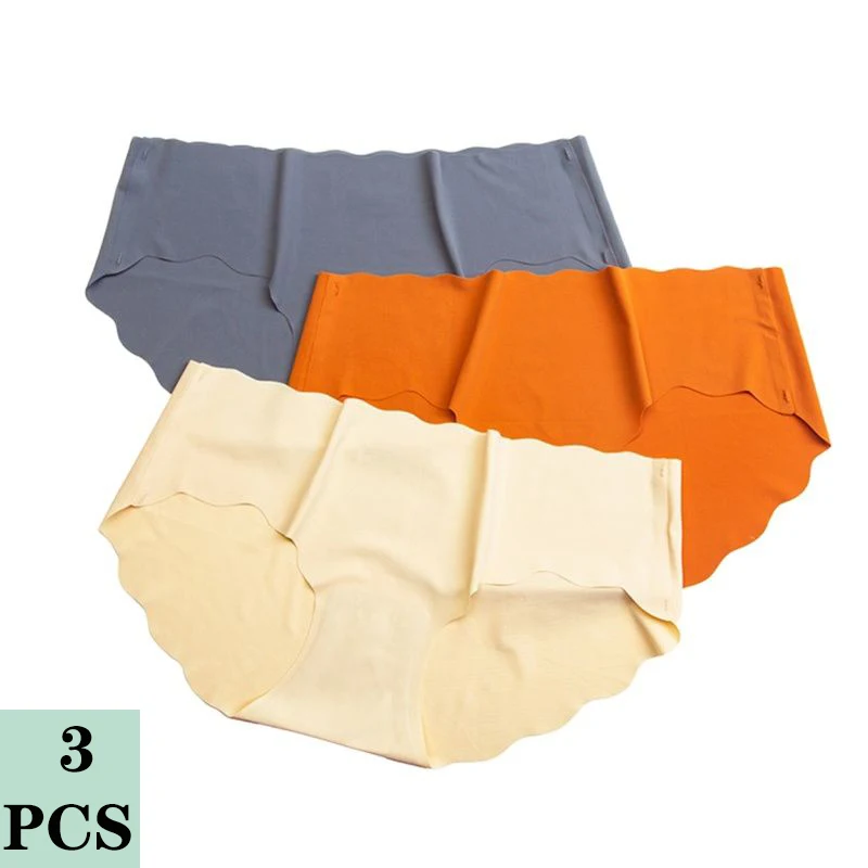 

3Pcs/Set Seamless Underwear Silk Women's Solid Color Panties 3XL Lady Ruffle Underpants Girls Briefs Smooth Panty Sexy Lingerie