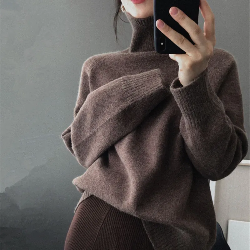 

Women Turtleneck Wool Sweater Autumn Winter Oversize Warm Pullovers Sweater Long Sleeve Loose Jumper