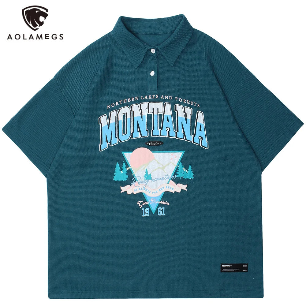 

Aolamegs/Мужская рубашка с коротким рукавом, с принтом горного дерева, пляжные Гавайские топы, летние мешковатые модные Универсальные рубашки с...