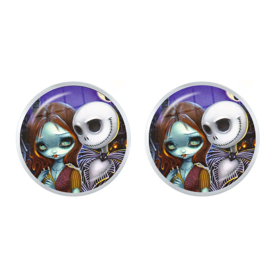 Новый Джек Скеллингтон и Салли стекло кабошон серьги-гвоздики амулеты Хэллоуин
