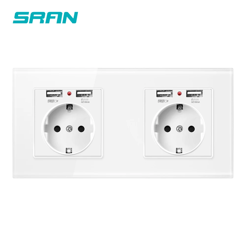2 sockets with usb Настенная 16А ЕС стандартная Мульти Розетка, розетка с usb для дома, usb штепсельная полоса кристальная стеклянная панель - Тип: 2 sockets with usb