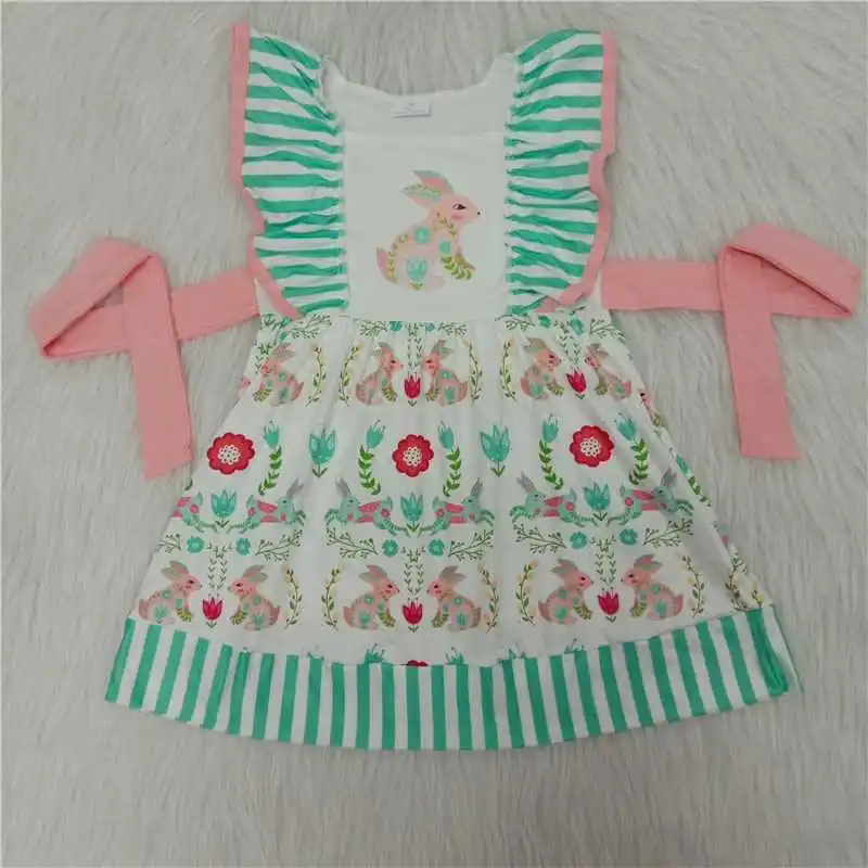 

Spring Floral children's clothes Rabbit printed girl's small dress cute princess dress short sleeve ruffle dress