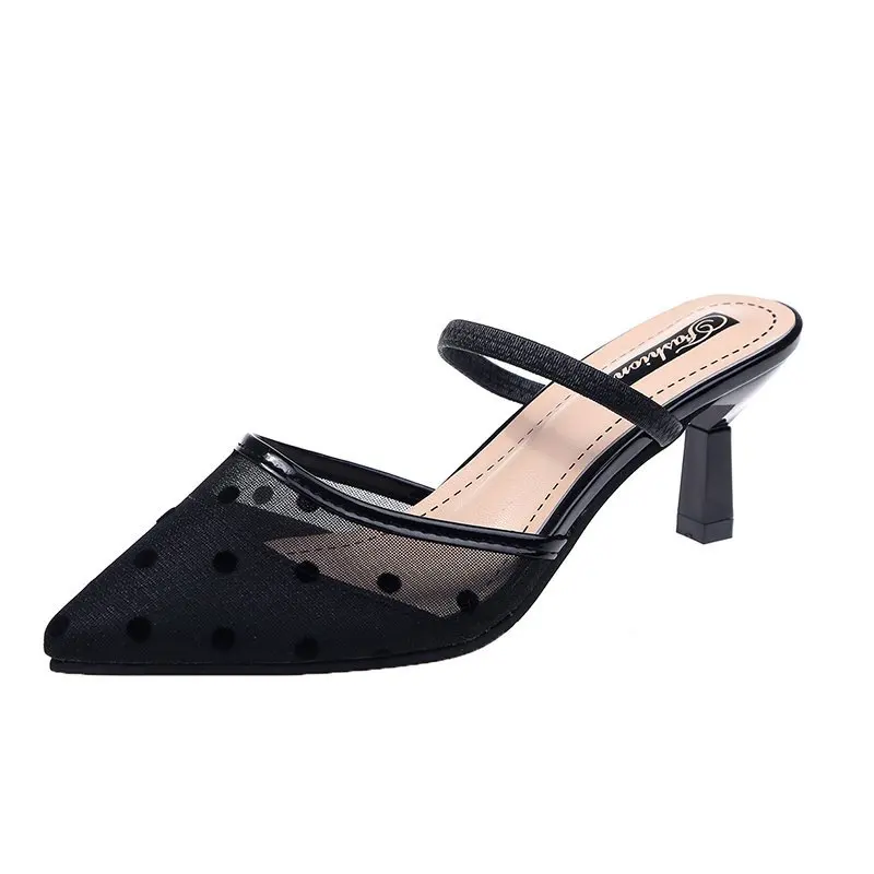 

Low Shoes Cover Toe Thin Heels Woman's Slippers Luxury Slides Pointed 2021 Designer Summer Fabric Rubber Rome Basic Fashion Hoof