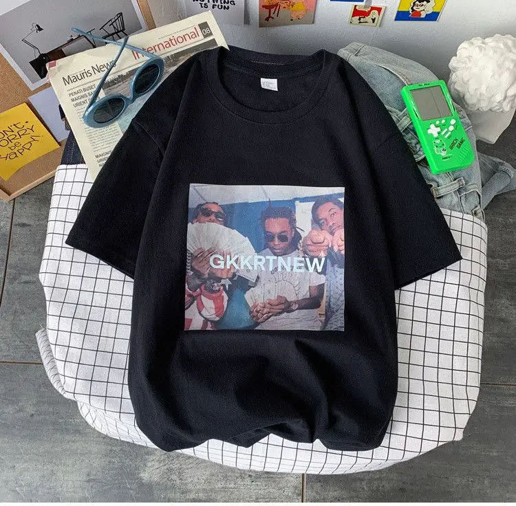 

Print short sleeve T-shirt male popular logo INS2021 new summer trend school clothes loose half sleeve T-shirt couple