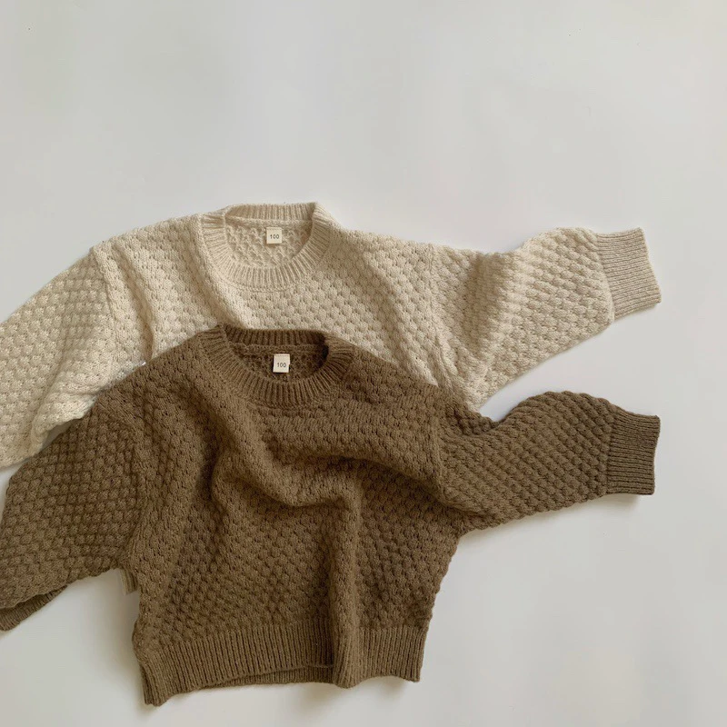 

Children's wear baby Pullover Sweater loose 2022 new 1-6-year-old children's knitted sweater solid color round neck bottomed top