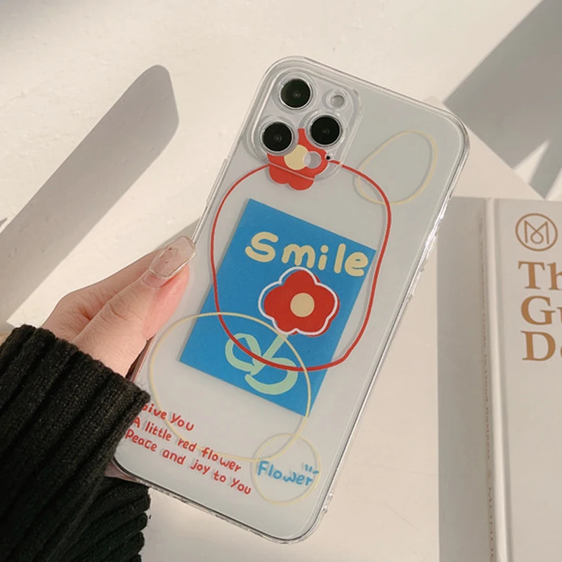 

Red Flower Funny Clear Silicone Phone Case Cute Capa for Iphone 13 12 Xs Max Xr X 7 8 Plus 11 Pro Max Mini Enjoy Conque Shell
