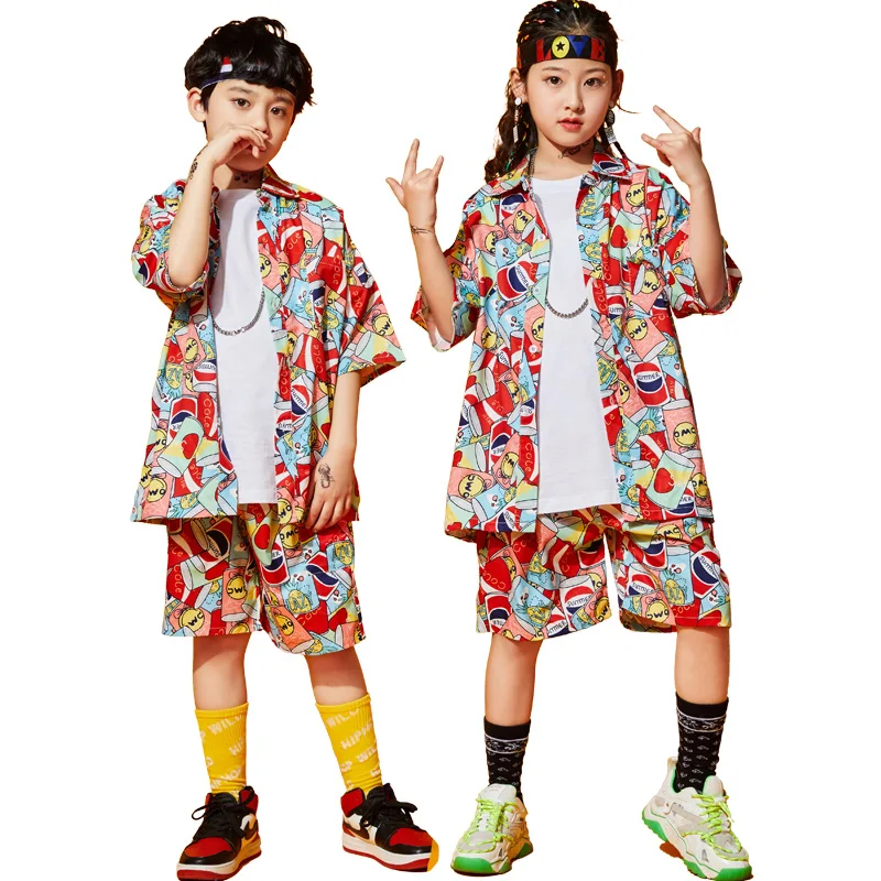 Детский уличный костюм в стиле хип хоп Рубашки с принтом граффити Брюки Детская