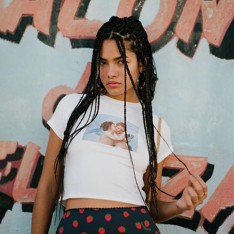 Летняя уличная одежда для отдыха Белый Хлопковый укороченный топ Женские тонкие