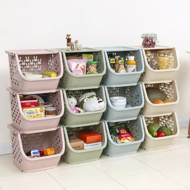 

2022 Kitchen Storage Basket Plastic Multi-functional Vegetables Fruit Racks Can Stacked Storage Basket Organizers Storage Box