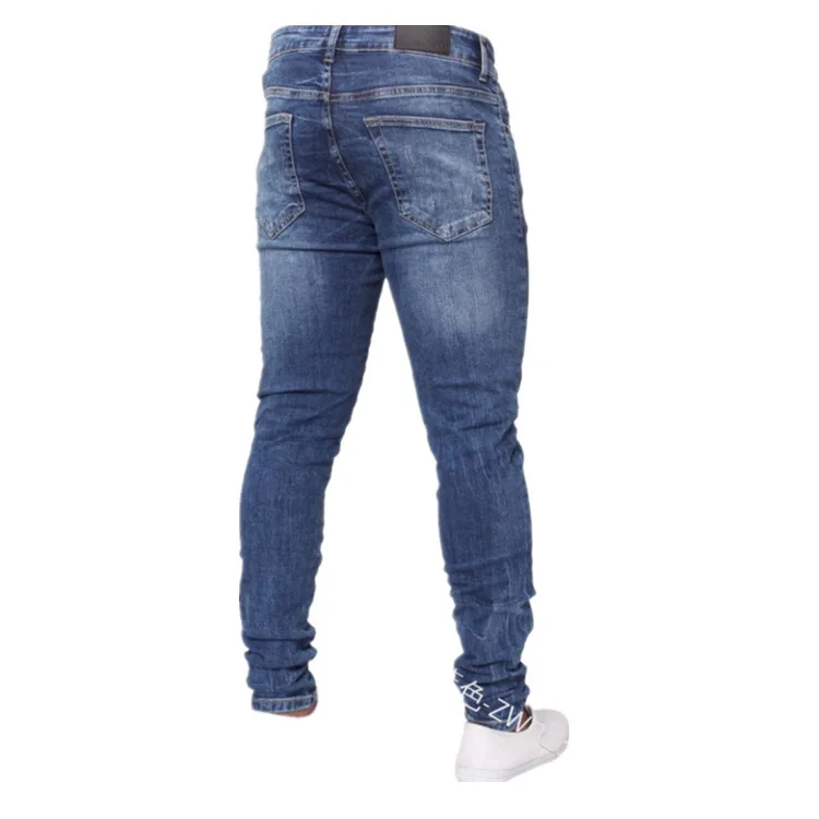

Men's Holes Hip Hop Jeans Fashion White Cowboy Trousers Waist Elastic Force Self-cultivation Leisure Bound Feet Denim Pants