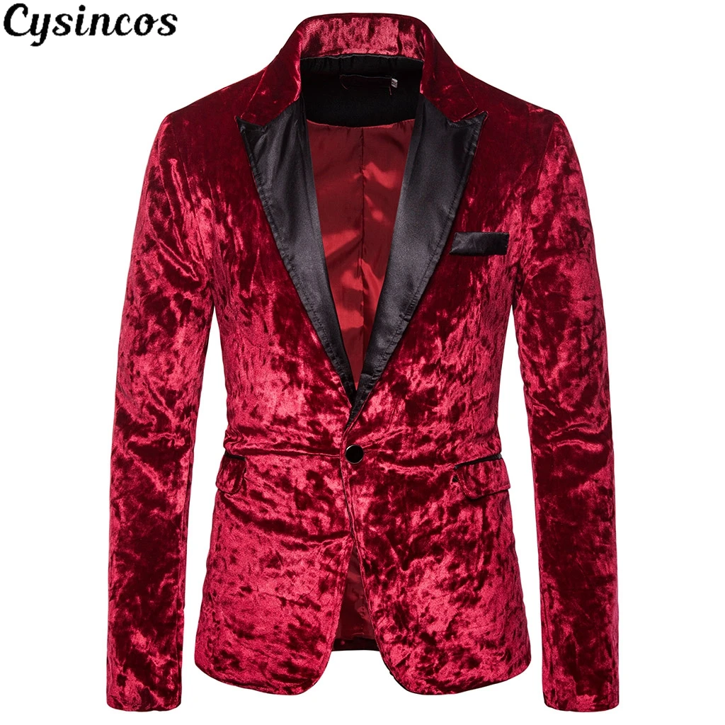 CYSINCOS мужская осенне зимняя бархатная винно красная модная куртка для отдыха