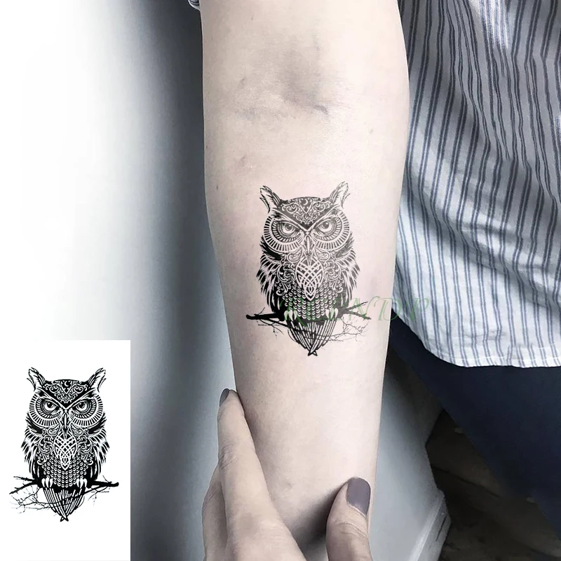 

Waterproof Temporary Tattoo Sticker single owl stand on twig tatto flash tatoo fake tattoos for lady men women
