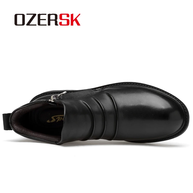 Мужские Теплые ботильоны OZERSK черные повседневные из натуральной кожи на меху