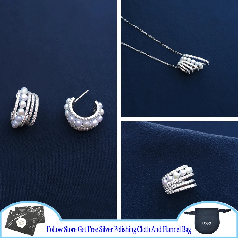 

ROMANCE 5 Hoop Earrings With Pearls Necklaces For Women Luxury Jewelry Accessories French Style 925 Sterling Silver Earring Fine