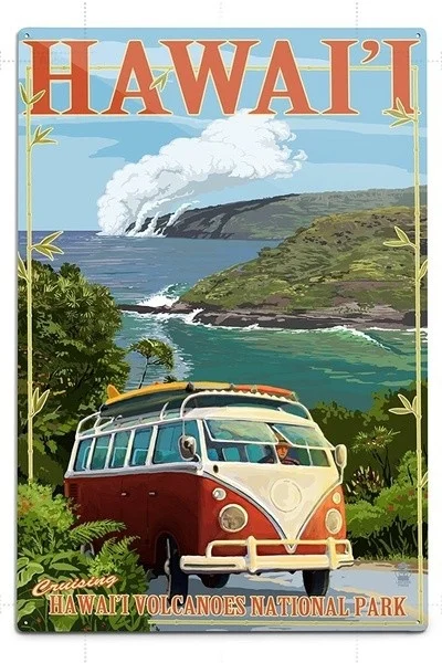 

Retro tin paintings Camper Van - Hawaii Volcanoes National Park Metal Tin Sign