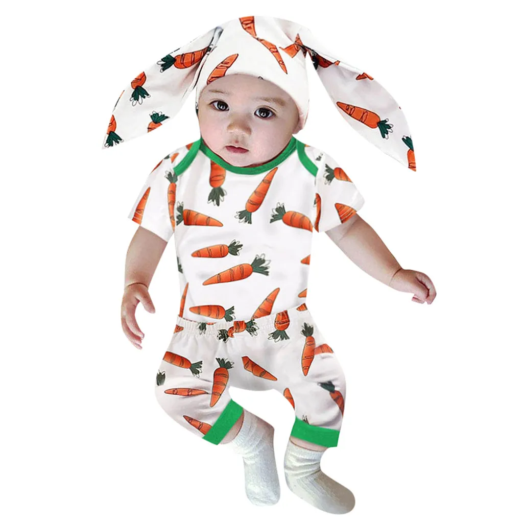 LONSANT/Детский костюм боди с морковкой на Пасху комбинезон + штаны шапка заячьими