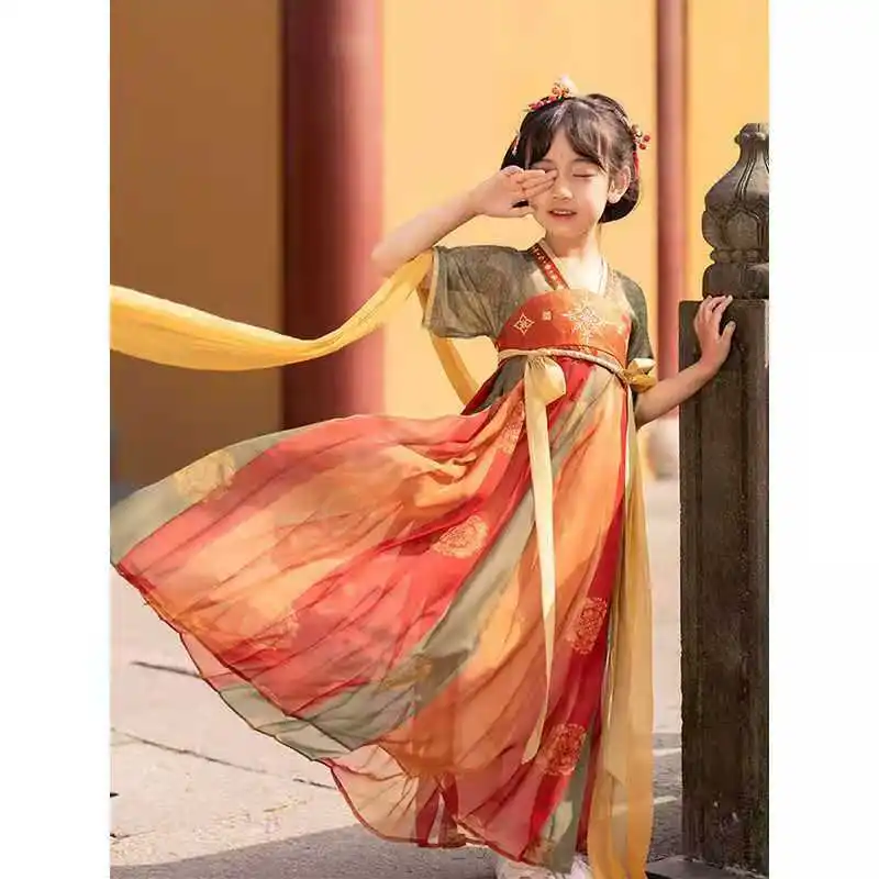 

2021 girls' Hanfu summer Chinese style super fairy short-sleeved costume children's little girl elegant chest dress