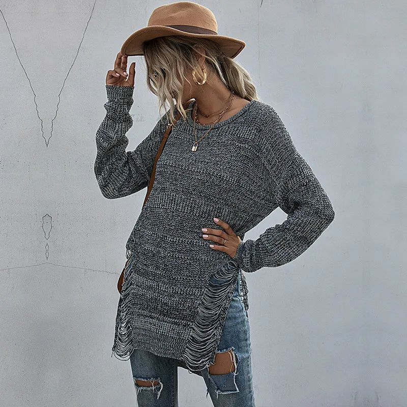 

Fashion Women Tassel Long Sweater 2020 Winter Casual O-neck Long Sleeves Knitting Sweaters