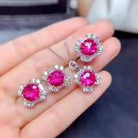 charm round cutting zircon purplepink crystal pendant necklace earring ring for women silver color jewelry jewellery sets 3 pcs
