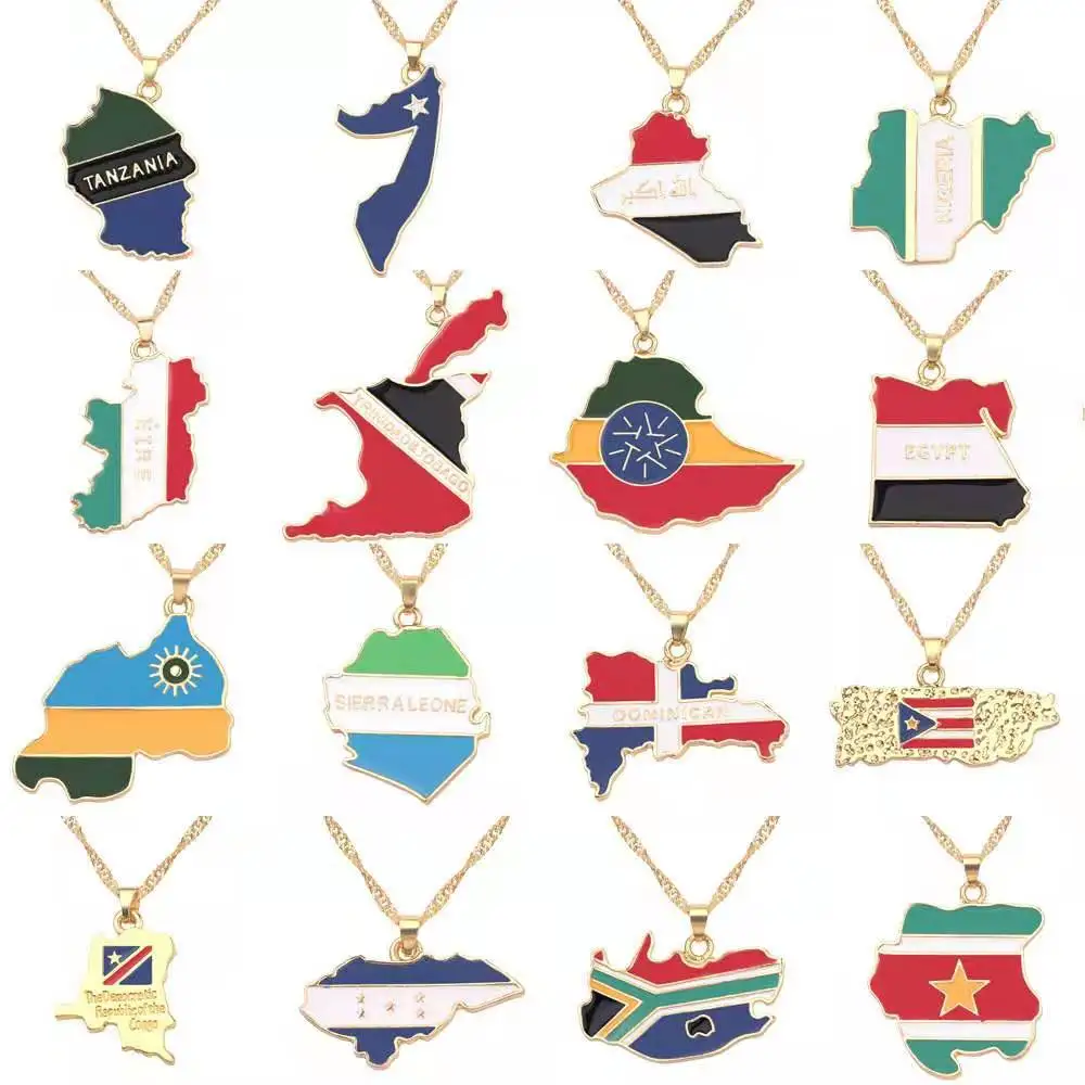 

Color Drip Oil Map Necklace for Women Men TANZANIA TRINIDAD&TOBAGO DOMINICAN EIRE EGYPT SIERRALEONE NIGERIA
