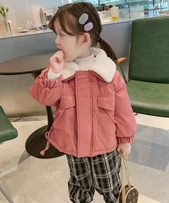 

Новинка Осень-зима 2021 утепленное хлопковое пальто с шерстяным воротником для девочек