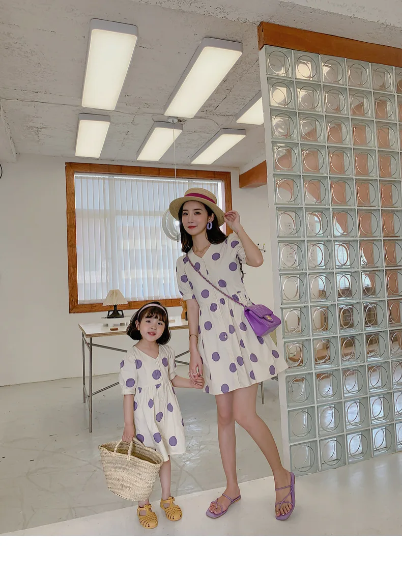 

2021 New Summer Korean Style Parent-Child Dress, Family Matching Outfits , Mother And Girls Dress Support Dropshipping