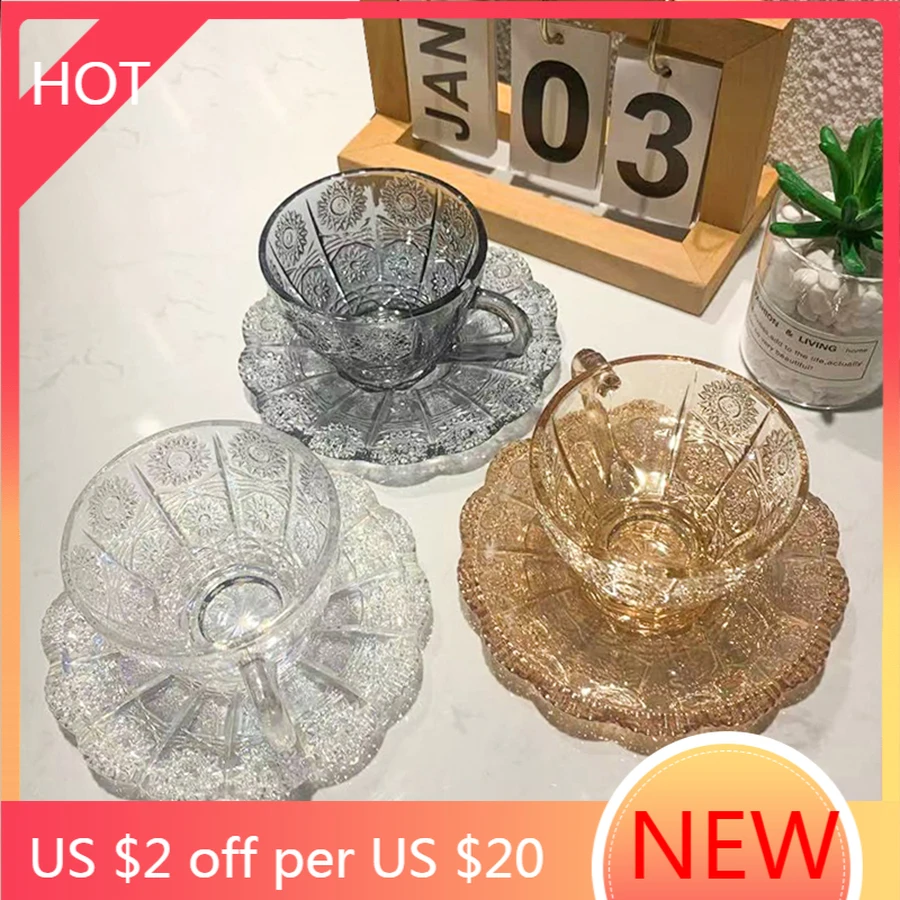 

Luxury Glass Coffee Cup Funny Set Fashion Transparent Dessert Cups Cappuccino Bar Afternoon Crystal Xicaras Drinkware ZZ50BD