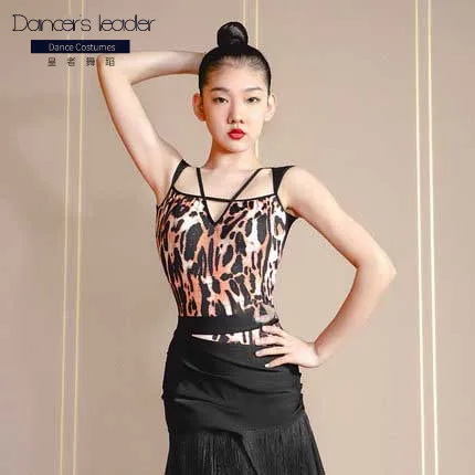

Latin dance jumpsuit female new leopard pattern training mesh halter dance jumpsuit adult elegant stage performance clothing